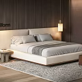 Poliform Double Bed With Light Colored Headboard Gray Sheets Floor Lamp And Area Rug 3d model