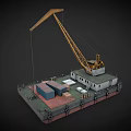 Floating Ship With Crane And Cargo On Deck