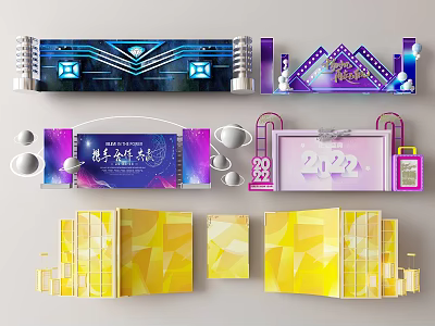 Colorful Event Stage Backdrops With Diamond Elements Geometric Patterns And 2022 Theme 3d model