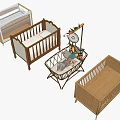 Various Baby Cribs with Wooden Metal Frames and Hanging Mobile Decor