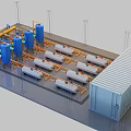 Industrial Equipment Layout With Piping Systems Storage Tanks And Container Facilities