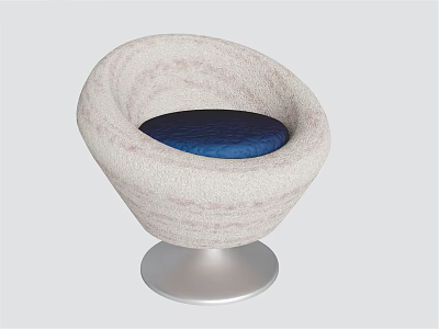 Modern Accent Chair With Light Beige Textured Fabric Deep Blue Cushion And Silver Metal Base 3d model