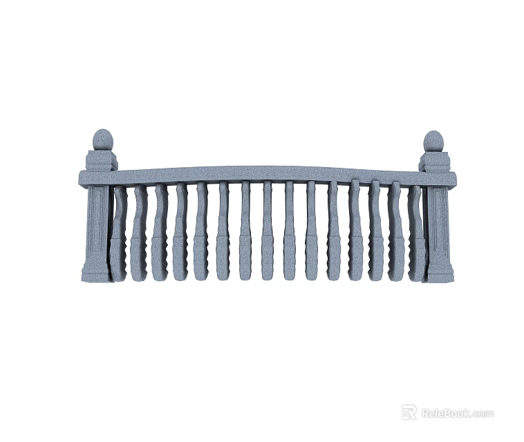 Outdoor Traditional Stone Railing With Decorative Posts And Vertical Balusters 3d model 