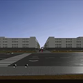 Modern Industrial Factory Exterior With Large Glass Windows Roadway And Vehicles