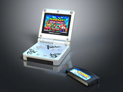 Entertainment Electronics Portable Clamshell Game Console With Gaming Cartridge And Colorful Screen 3d model