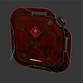 Red Industrial Equipment Fuel Canister with Flame Symbol and Storage Features
