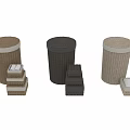 Woven Rattan Laundry Basket With Stackable Storage Boxes And White Trim