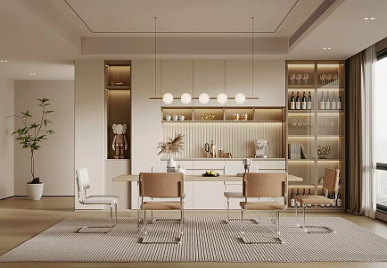 Modern Restaurant Dining Table and Chair Wine Cabinet 3d model