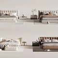 Modern Double Bed With Upholstered Headboard Bedside Tables And Decorative Plants 3d model