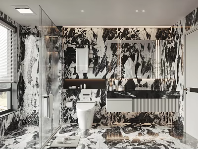 Modern Bathroom Interior Design With Marble Surfaces Glass Shower Vanity And Mirror 3d model