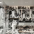Modern Bathroom Interior Design With Marble Surfaces Glass Shower Vanity And Mirror