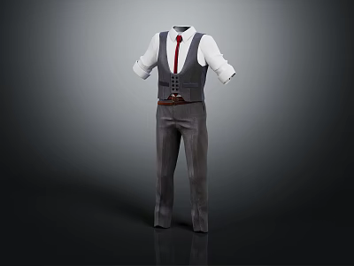Men's Formal Suit Vest Set With White Shirt Gray Vest Red Tie And Gray Pants 3d model