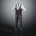 Men's Formal Suit Vest Set With White Shirt Gray Vest Red Tie And Gray Pants