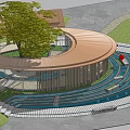 Curved Garden Pavilion Design With Water Pool Tree And Circular Pathway 3d model