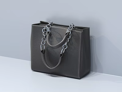 Stylish Black Leather Handbag With Silver Chain Handles And Modern Design 3d model