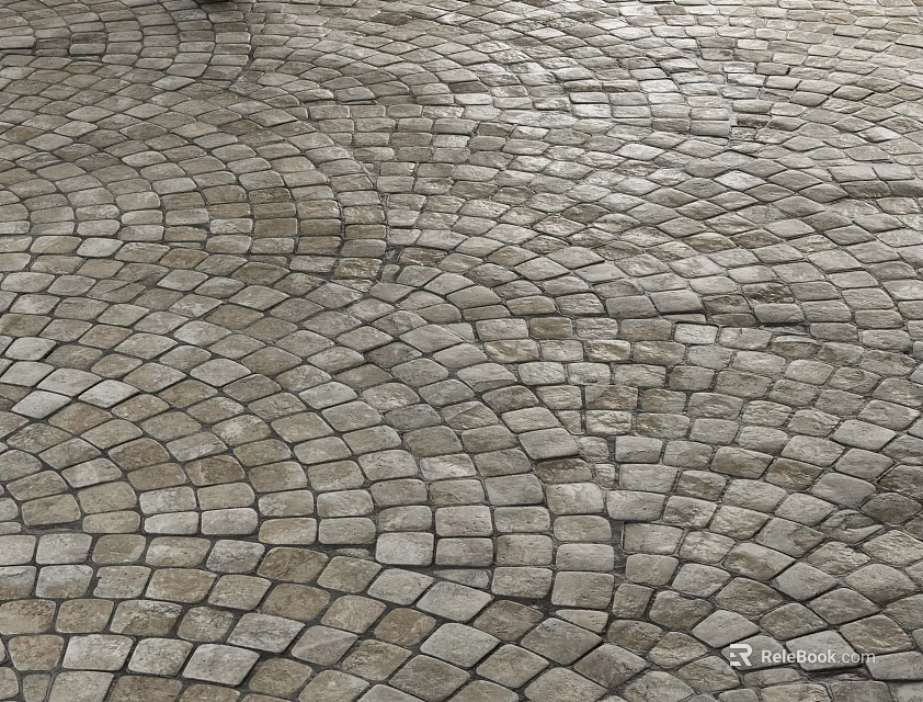 Patterned Stone Paver Ground with Neutral Tones and Textured Surface Design 3d model 