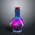 Ornate Glass Bottle With Red Cap Purple Blue Accents And Gemstone Design
