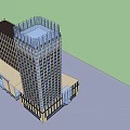 Tall Modern Hotel Building Complex With Glass Curtain Wall Connecting Bridge And Bottom Podium