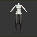 Fashionable Daily Life Clothing With White Top Red Shoulder Patches Gray Tight Pants Long Boots