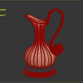Striped Cream Colored Pitcher With Red Spiral Handle And Blue Base For Daily Use