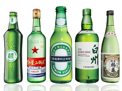 Variety of Different Alcohol Liquor Bottles 3d model