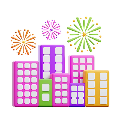 Colorful Building Blocks And Fireworks Display In Various Bright Colors And Shapes 3d model
