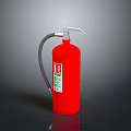 Red Fire Extinguisher With Silver Nozzle Gray Hose And Safety Label
