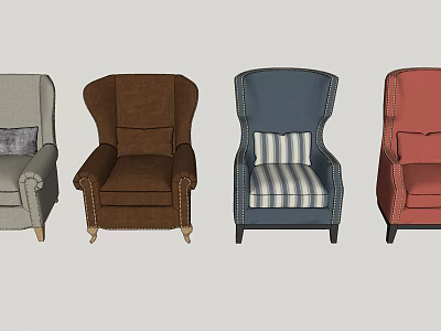 Stylish Various Colored Armchairs with Light Gray Brown Navy Red and Striped Cushion Designs 3d model