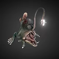 Deep Sea Creature With Bioluminescent Lure Sharp Teeth Green Body Fins And Claws