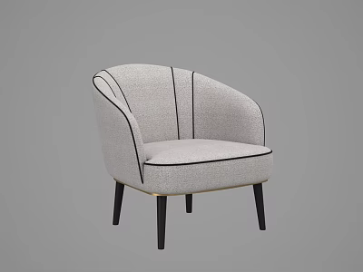 Modern Minimalist Leisure Chair with Light Gray Fabric Black Line Trim and Curved Armrests 3d model