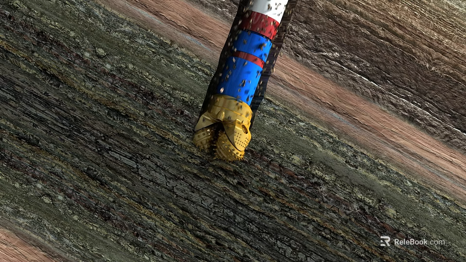 Industrial Drilling Equipment With Colorful Sections And Drill Bit For Geological Work 3d model 