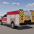 Ford Heavy Duty Fire Truck With Red And White Exterior In Garage Setting