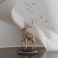 Modern Geometric Deer Sculpture Metal Carving With Spiral Staircase And Flying Butterfly Decorations
