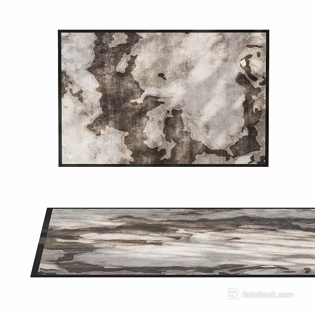 Modern Square Rug With Abstract Gray White Black Pattern And Textured Design 3d model