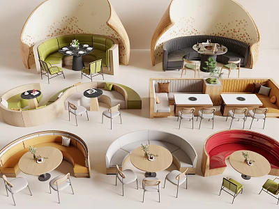Casual Sofa Set With Curved Design Multiple Colors Matching Tables Chairs For Leisure Dining Area 3d model