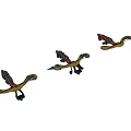Three Traditional Decorative Weapons With Brown Gold Accents And Feather Details