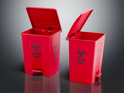 Red Biohazard Waste Bins With Foot Pedal Medical Disposal Equipment 3d model