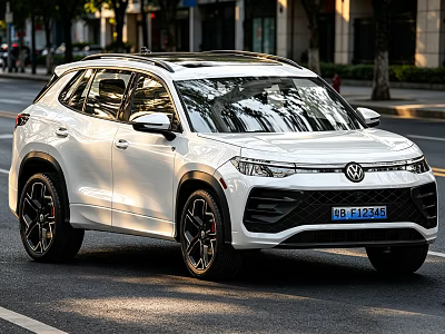 White Volkswagen SUV with Modern Design and Black Alloy Wheels on Urban Street 3d model