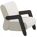 Comfortable Single Sofa With Beige Fabric Upholstery And Black Wooden Arms