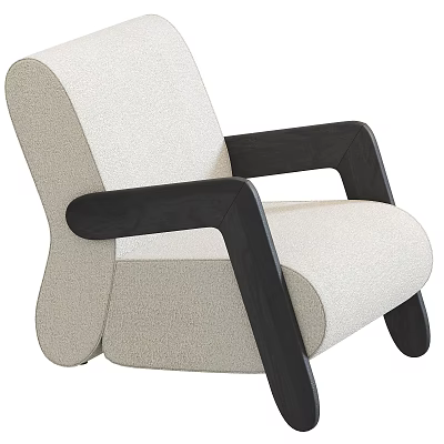 Comfortable Single Sofa With Beige Fabric Upholstery And Black Wooden Arms 3d model