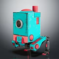 Cartoon Style Blue Red Mechanical Robot Character With Camera Eye And Legs