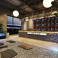 Relaxing Café Interior Design With Stone Path Lanterns Green Plants And Outdoor Style Seating