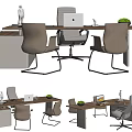 Modern Office Desk Setup With Ergonomic Chairs Laptop And Potted Green Plant