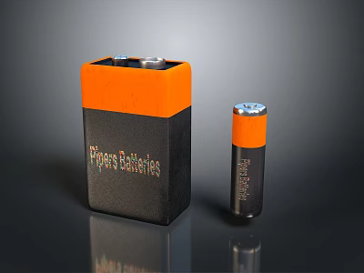 Super Batteries PowerCell Large And Small Black Orange Casing With Logos 3d model