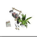 Modern Home Decorative Ornament Combination With Stacked Books Table Lamp Photo Frame And Potted Plant