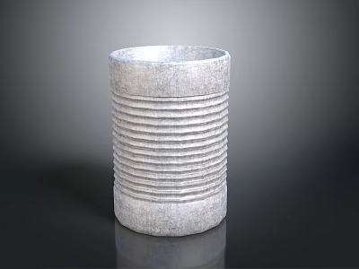 Gray Cylindrical Industrial Equipment Component With Vertical Grooves And Metallic Surface 3d model