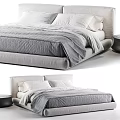 Double Bed with Soft Mattress White Pillows and Gray Duvet in Modern Design