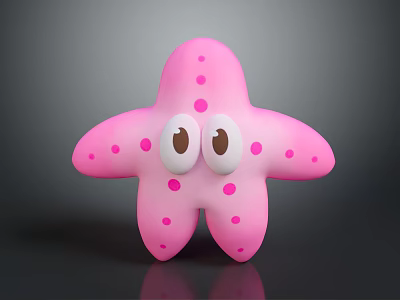 Cute Pink Starfish Plush Toy With Big Eyes And Pink Polka Dots 3d model