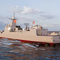White Hull Red Bottom Warship Number 171 With Radar Equipment Sailing On Sea Under Sky