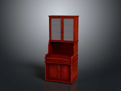 Classic Mahogany Wood Cabinet With Glass Front Doors And Lower Drawer Storage 3d model